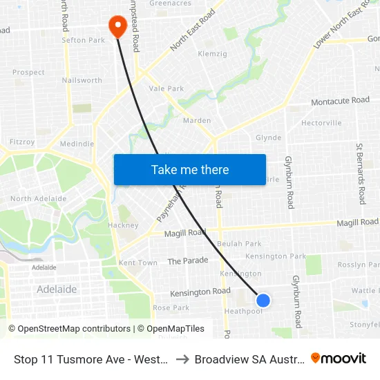 Stop 11 Tusmore Ave - West side to Broadview SA Australia map