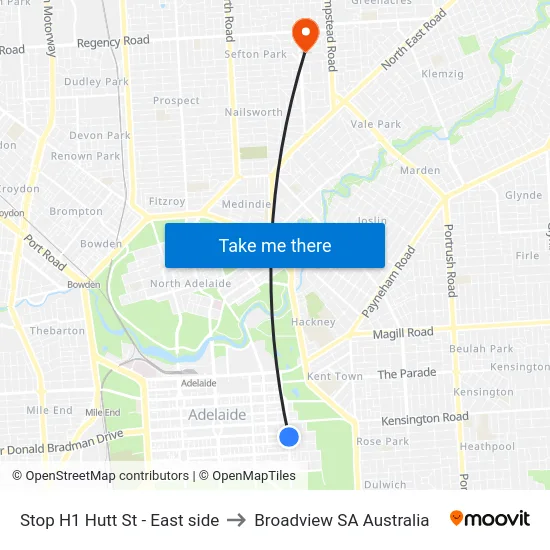 Stop H1 Hutt St - East side to Broadview SA Australia map