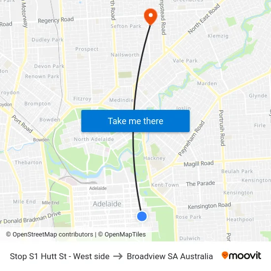 Stop S1 Hutt St - West side to Broadview SA Australia map