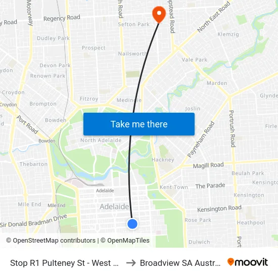 Stop R1 Pulteney St - West side to Broadview SA Australia map