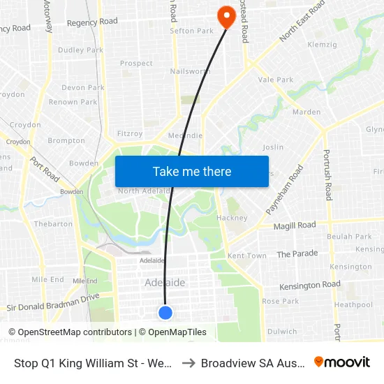 Stop Q1 King William St - West side to Broadview SA Australia map