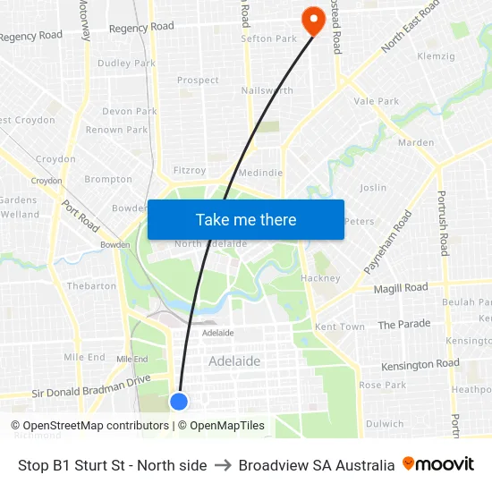 Stop B1 Sturt St - North side to Broadview SA Australia map