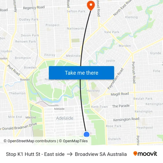 Stop K1 Hutt St - East side to Broadview SA Australia map