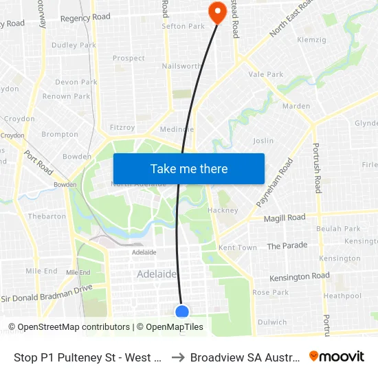 Stop P1 Pulteney St - West side to Broadview SA Australia map