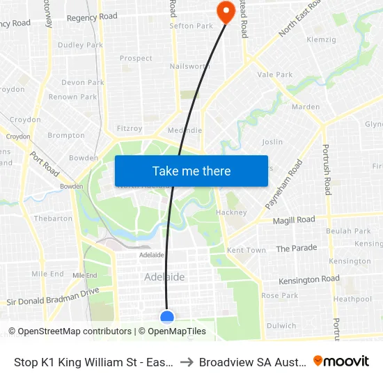 Stop K1 King William St - East side to Broadview SA Australia map