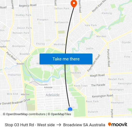 Stop O3 Hutt Rd - West side to Broadview SA Australia map