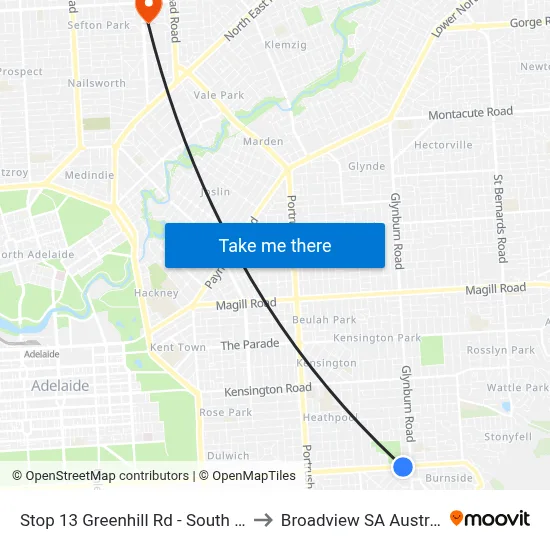 Stop 13 Greenhill Rd - South side to Broadview SA Australia map