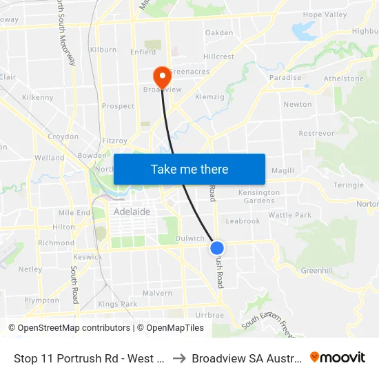 Stop 11 Portrush Rd - West side to Broadview SA Australia map