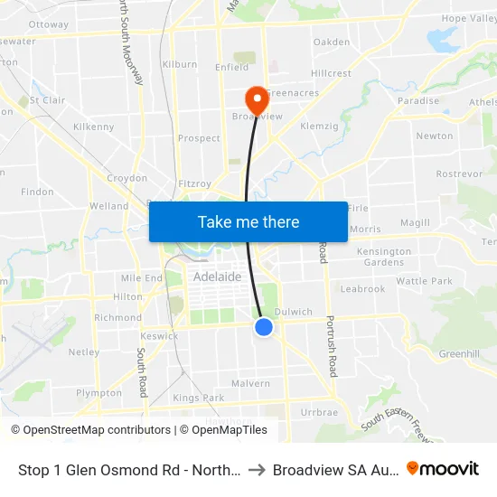 Stop 1 Glen Osmond Rd - North East side to Broadview SA Australia map