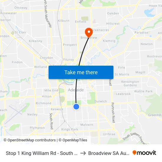 Stop 1 King William Rd - South East side to Broadview SA Australia map