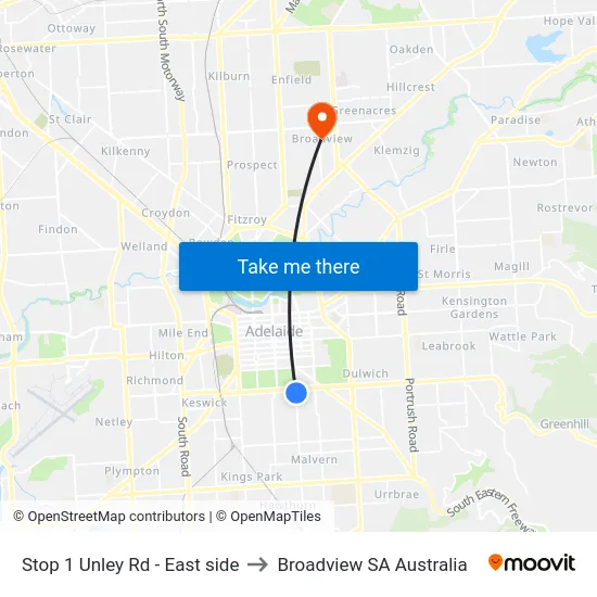 Stop 1 Unley Rd - East side to Broadview SA Australia map