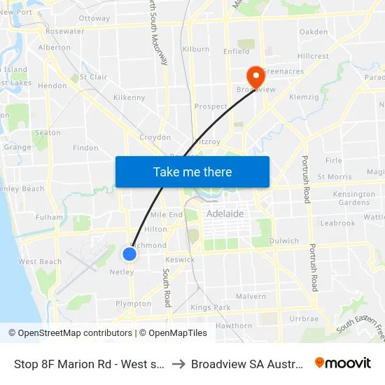 Stop 8F Marion Rd - West side to Broadview SA Australia map