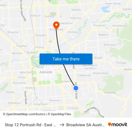 Stop 12 Portrush Rd - East side to Broadview SA Australia map
