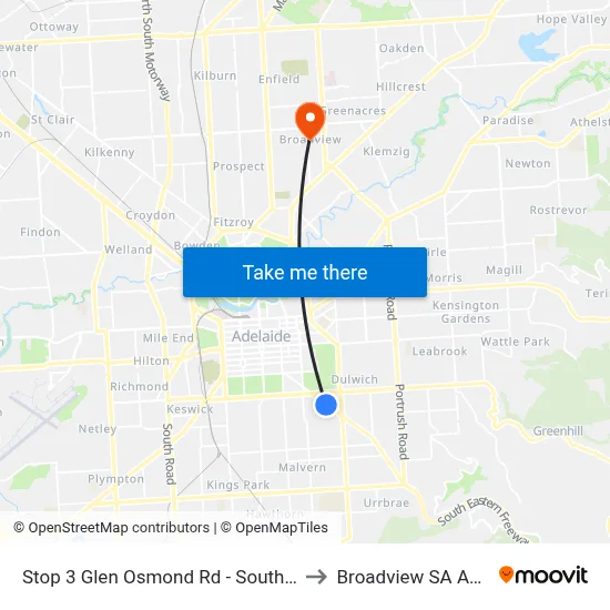 Stop 3 Glen Osmond Rd - South West side to Broadview SA Australia map