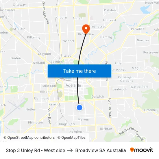 Stop 3 Unley Rd - West side to Broadview SA Australia map