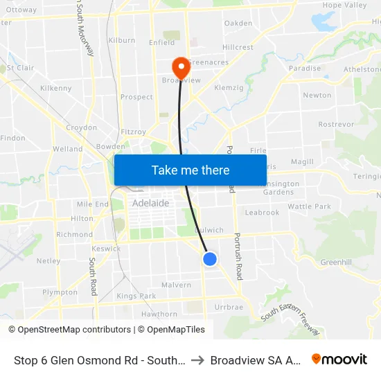Stop 6 Glen Osmond Rd - South West side to Broadview SA Australia map