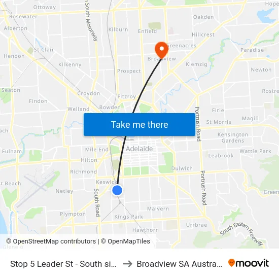 Stop 5 Leader St - South side to Broadview SA Australia map