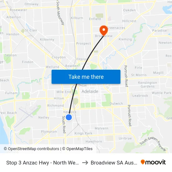 Stop 3 Anzac Hwy - North West side to Broadview SA Australia map