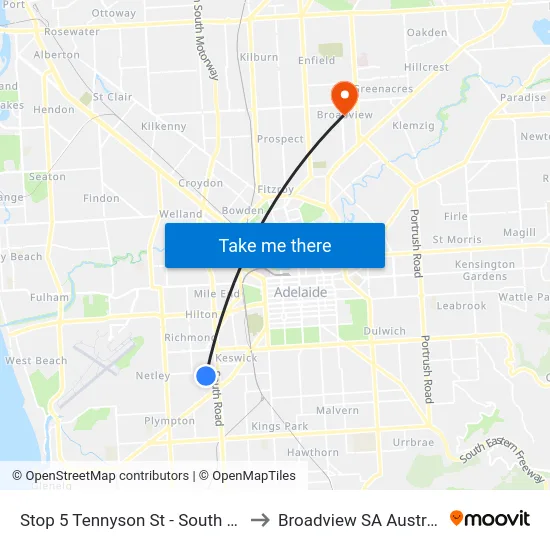 Stop 5 Tennyson St - South side to Broadview SA Australia map