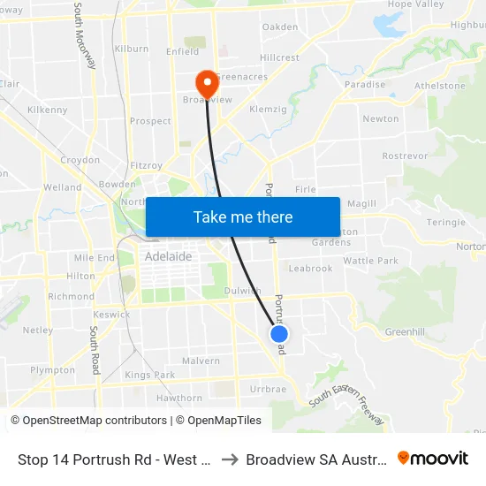 Stop 14 Portrush Rd - West side to Broadview SA Australia map