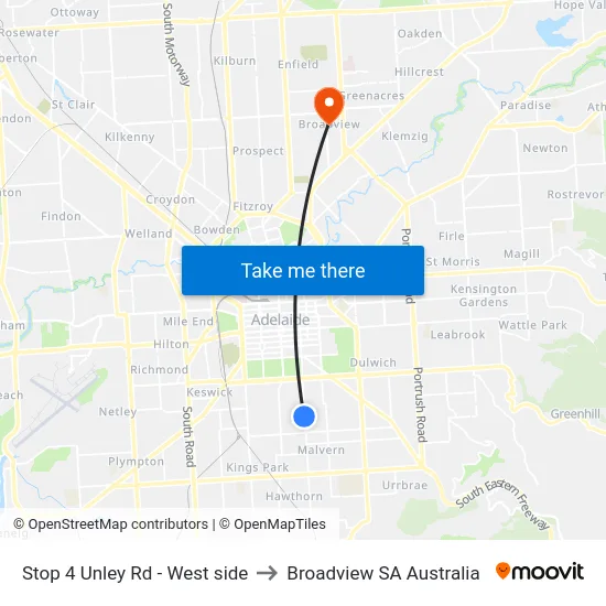 Stop 4 Unley Rd - West side to Broadview SA Australia map