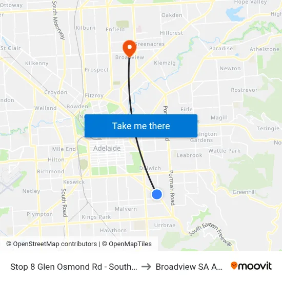 Stop 8 Glen Osmond Rd - South West side to Broadview SA Australia map