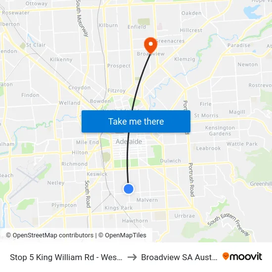 Stop 5 King William Rd - West side to Broadview SA Australia map