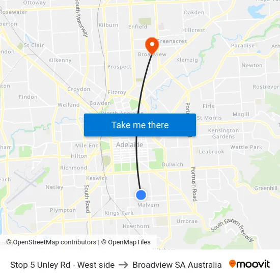 Stop 5 Unley Rd - West side to Broadview SA Australia map