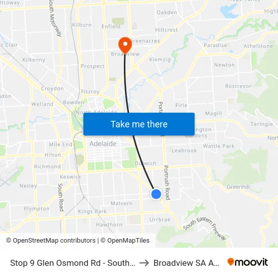 Stop 9 Glen Osmond Rd - South West side to Broadview SA Australia map