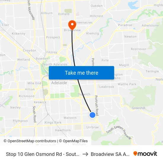 Stop 10 Glen Osmond Rd - South West side to Broadview SA Australia map