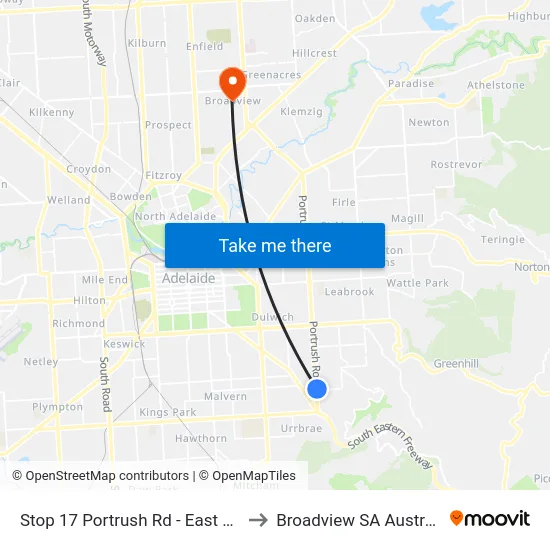 Stop 17 Portrush Rd - East side to Broadview SA Australia map