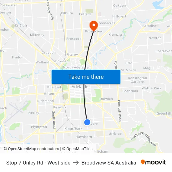 Stop 7 Unley Rd - West side to Broadview SA Australia map