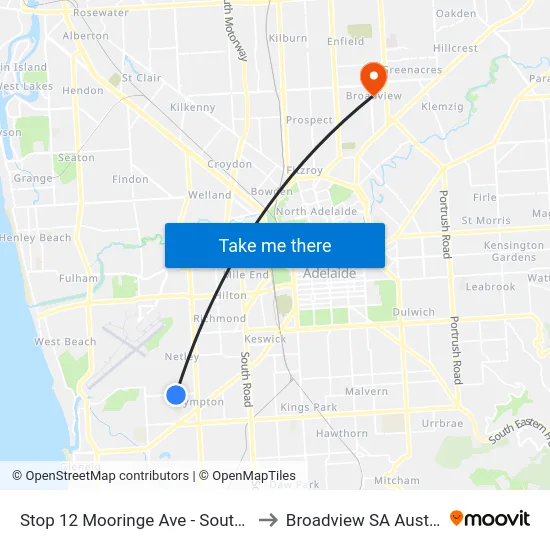 Stop 12 Mooringe Ave - South side to Broadview SA Australia map