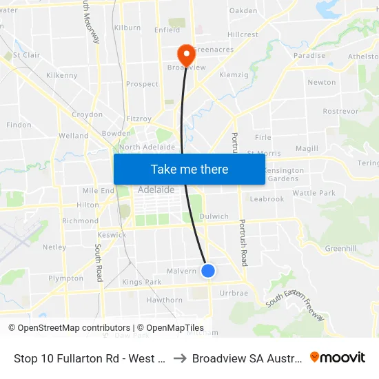Stop 10 Fullarton Rd - West side to Broadview SA Australia map