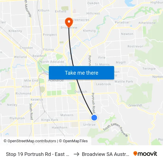 Stop 19 Portrush Rd - East side to Broadview SA Australia map