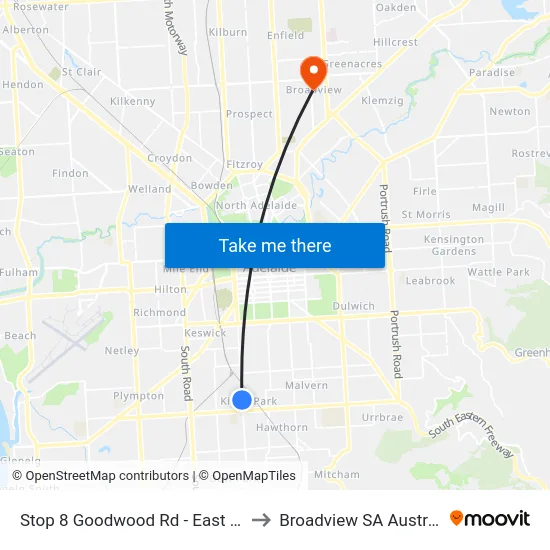 Stop 8 Goodwood Rd - East side to Broadview SA Australia map