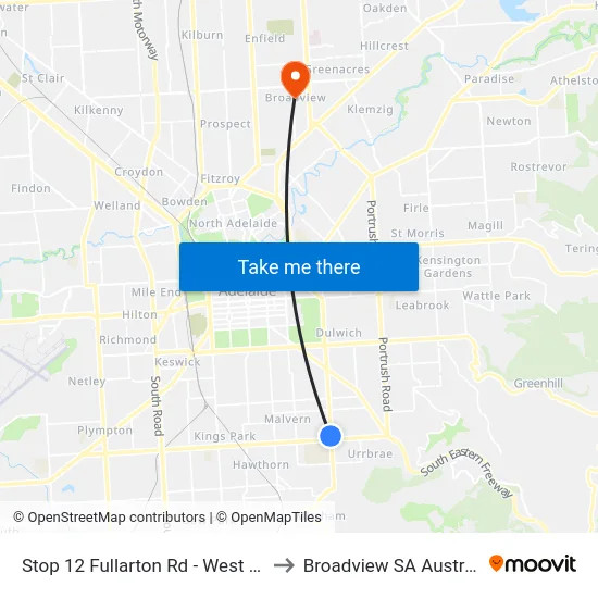 Stop 12 Fullarton Rd - West side to Broadview SA Australia map