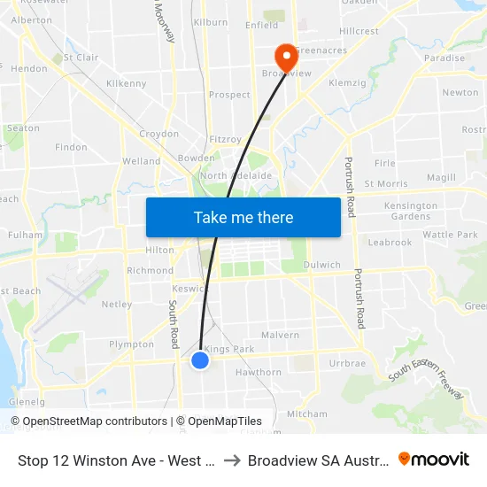 Stop 12 Winston Ave - West side to Broadview SA Australia map