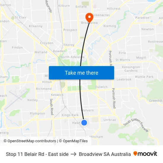 Stop 11 Belair Rd - East side to Broadview SA Australia map