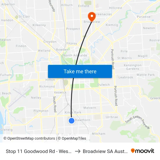 Stop 11 Goodwood Rd - West side to Broadview SA Australia map