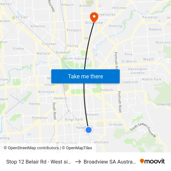 Stop 12 Belair Rd - West side to Broadview SA Australia map
