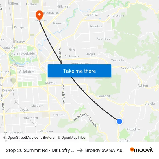 Stop 26 Summit Rd - Mt Lofty Summit to Broadview SA Australia map