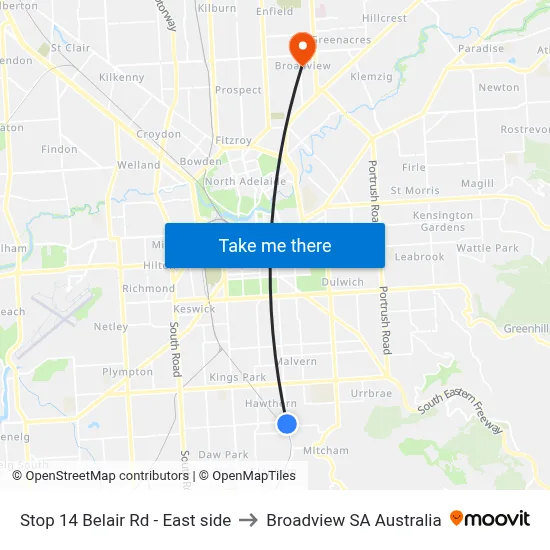 Stop 14 Belair Rd - East side to Broadview SA Australia map