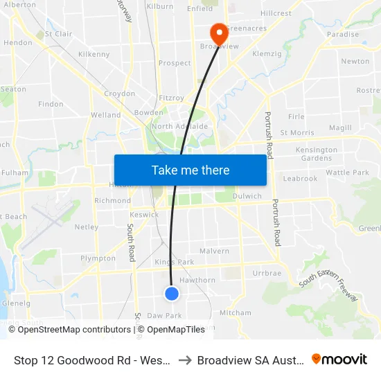 Stop 12 Goodwood Rd - West side to Broadview SA Australia map