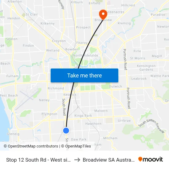 Stop 12 South Rd - West side to Broadview SA Australia map