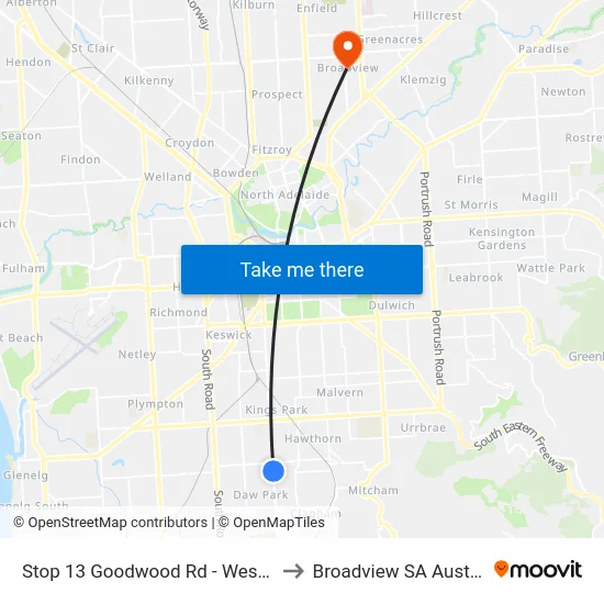 Stop 13 Goodwood Rd - West side to Broadview SA Australia map