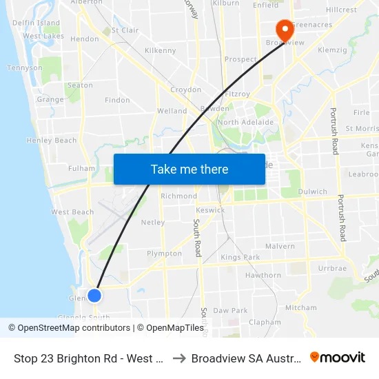 Stop 23 Brighton Rd - West side to Broadview SA Australia map
