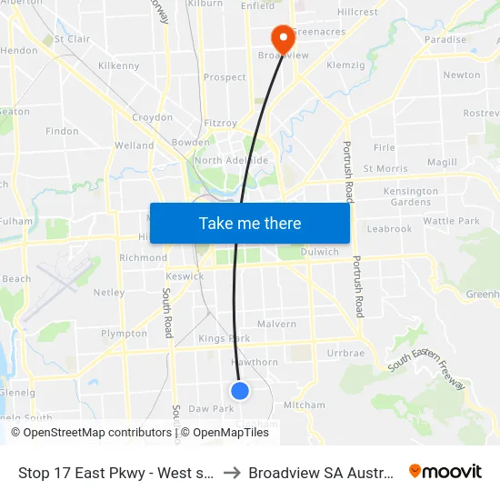 Stop 17 East Pkwy - West side to Broadview SA Australia map