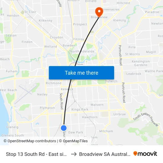 Stop 13 South Rd - East side to Broadview SA Australia map