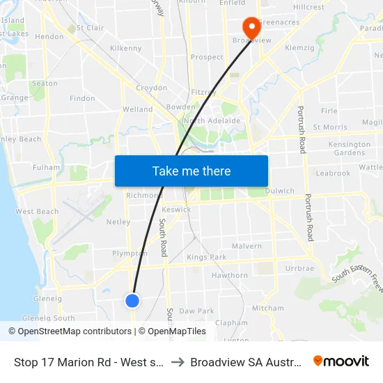 Stop 17 Marion Rd - West side to Broadview SA Australia map